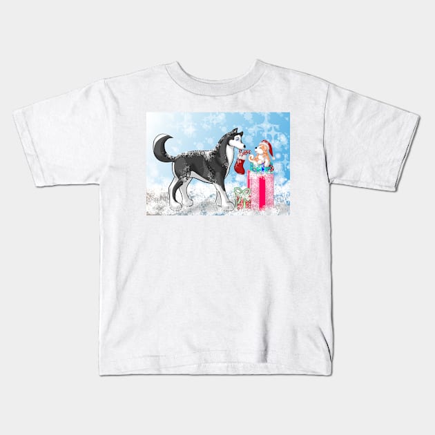 Christmas Doggies Kids T-Shirt by SakuraDragon